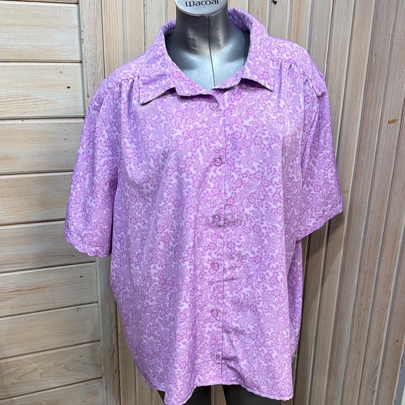Woman Within Tops - Woman Within Lavender Floral Button Down Shirt